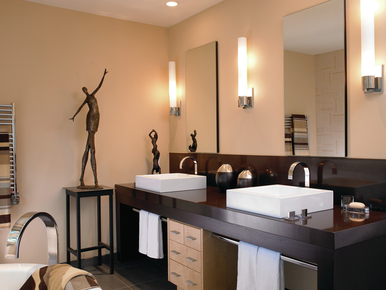 Oakhampton Cambria Quartz Bathroom with Two Sinks and Mirrors