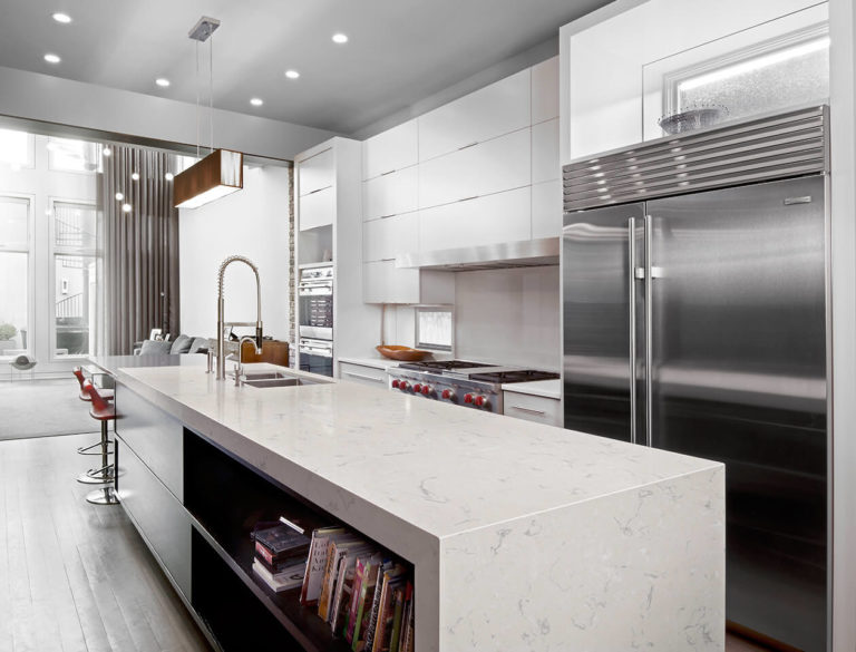 Swanbridge Cambria Quartz Kitchen Island Countertops with Waterfall