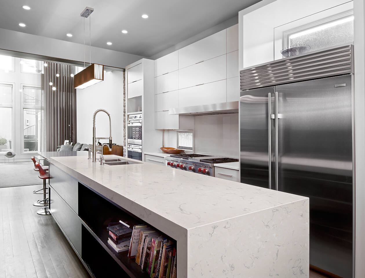 Swanbridge Cambria Quartz Kitchen Island Countertops with Waterfall