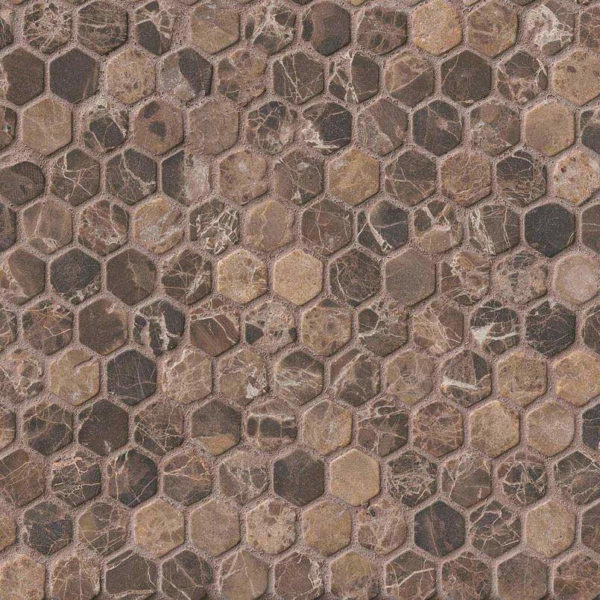 Emperador Dark 1inch Hexagon Tumbled In 12×12 Mesh