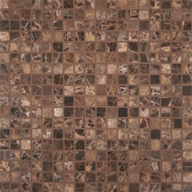 Emperador Dark 5/8 X 5/8 Tumbled In 12×12 Mesh