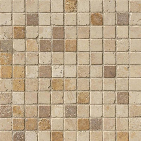 Mixed Travertine 1×1 Tumbled In 12×12 Mesh