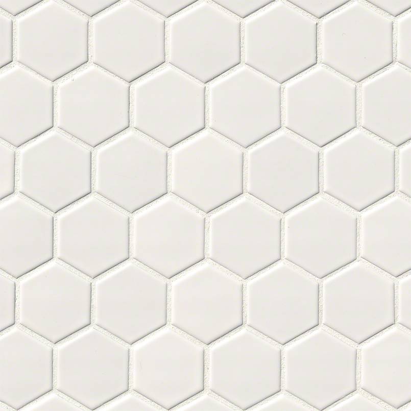 White Glossy 2x2 Hexagon Mosaic