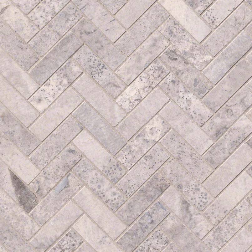 Silver Travertine Herringbone Pattern Honed