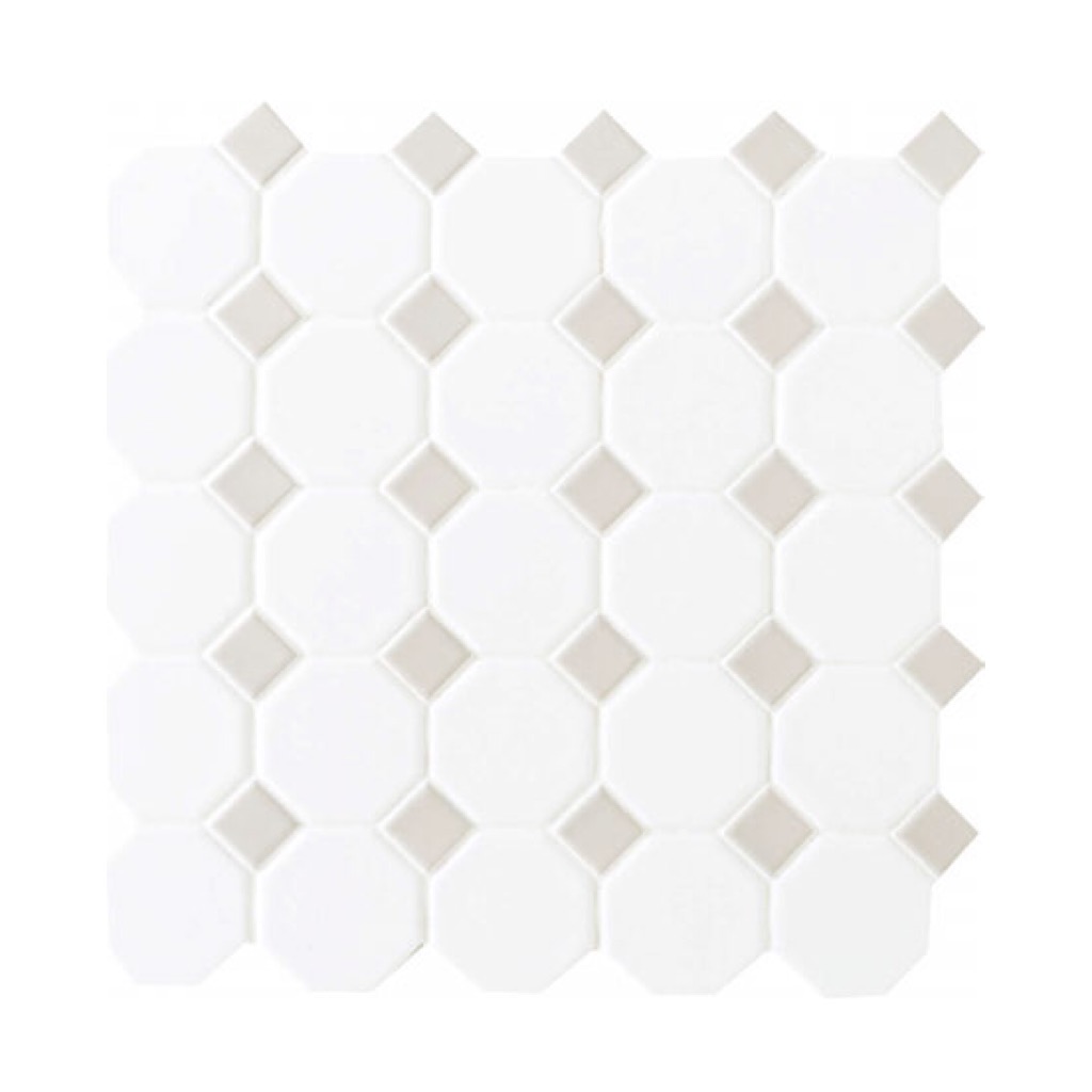 Daltile Octagon & Dot 6501 44 Matte White Gray Dot