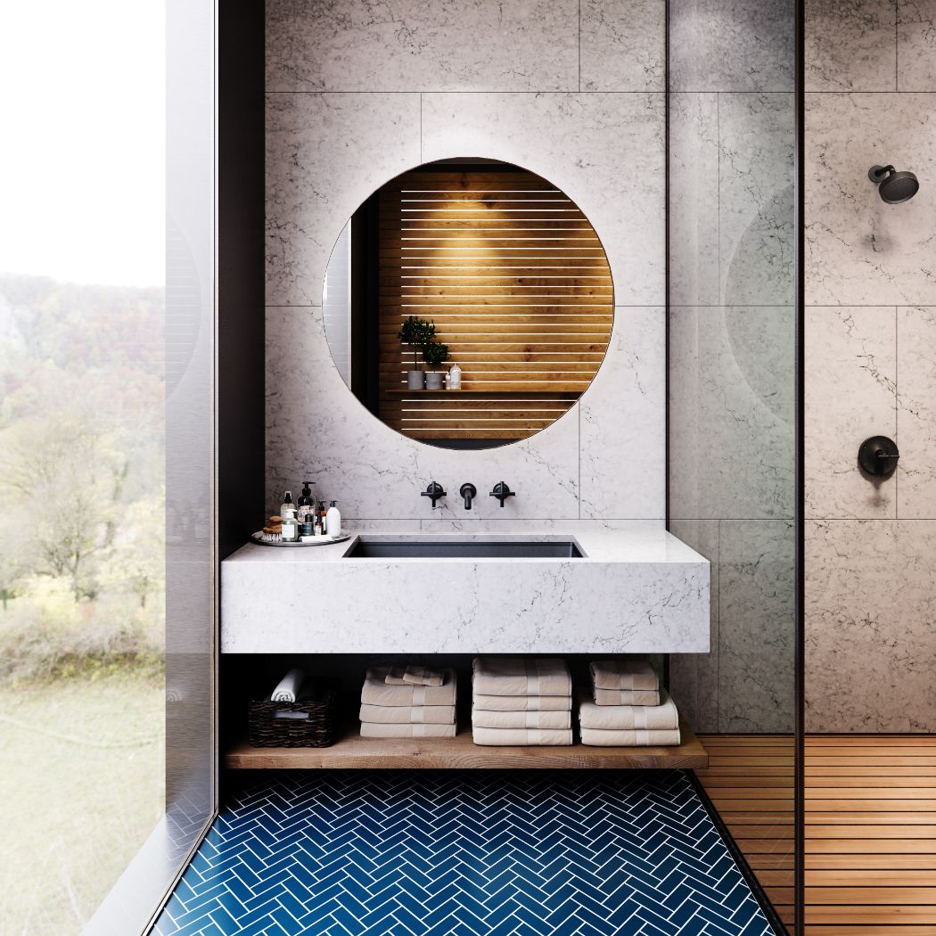 Bridport Cambria Quartz Bathroom with Undermount Sink and Mirror