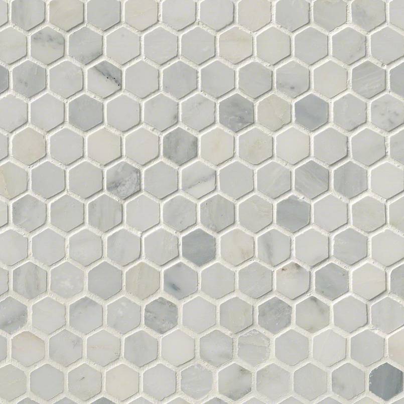 Arabescato Carrara 1inch Hexagon Honed In 12x12 Mesh