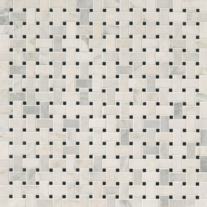 Arabescato Carrara With Black Marble Basket Weave Pattern Honed In A Mesh