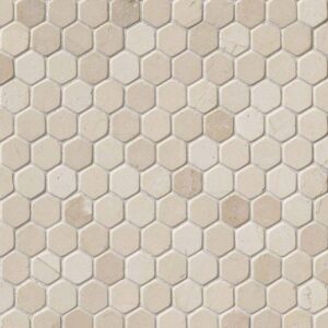 Crema Marfil 1" Hexagon Tumbled In 12x12 Mesh
