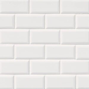Domino White Glossy Subway Tile Beveled 2x4