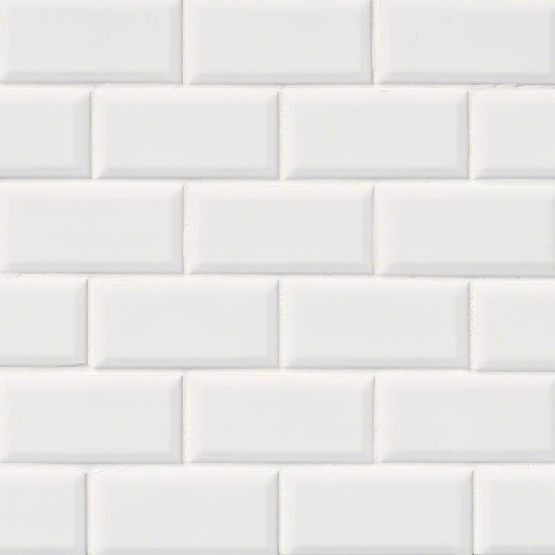 Domino White Glossy Subway Tile Beveled 2x4