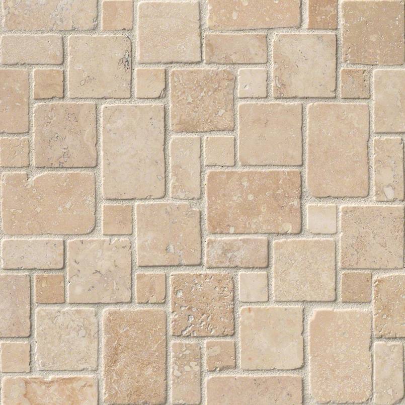 Ivory Travertine Mini Versailles Pattern Tumbled In 12x12 Mesh