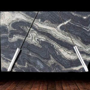 Silver Brown Wave Leather Finish Marble