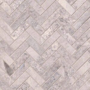 Silver Travertine Herringbone Pattern Honed