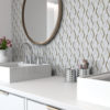Symmetry Gold Tile Backsplash Product in Bathroom