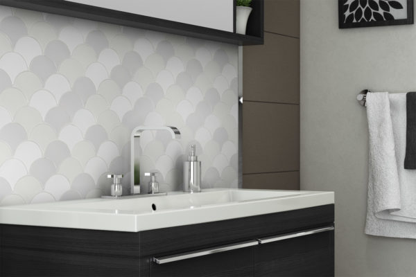 Parchment Tile Backsplash in Bathroom