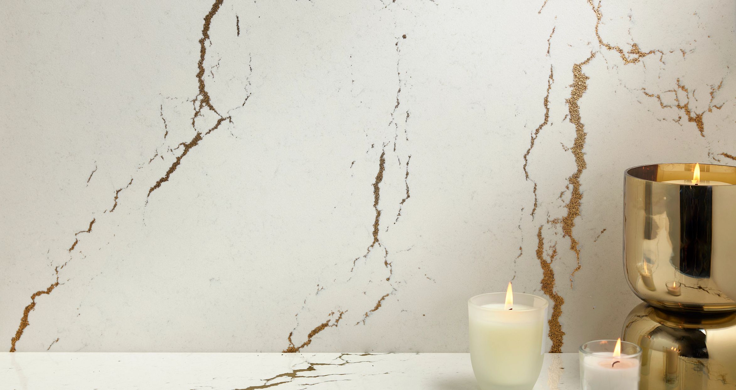 Berkshire Brass Satin Ridge Cambria Quartz Backsplash