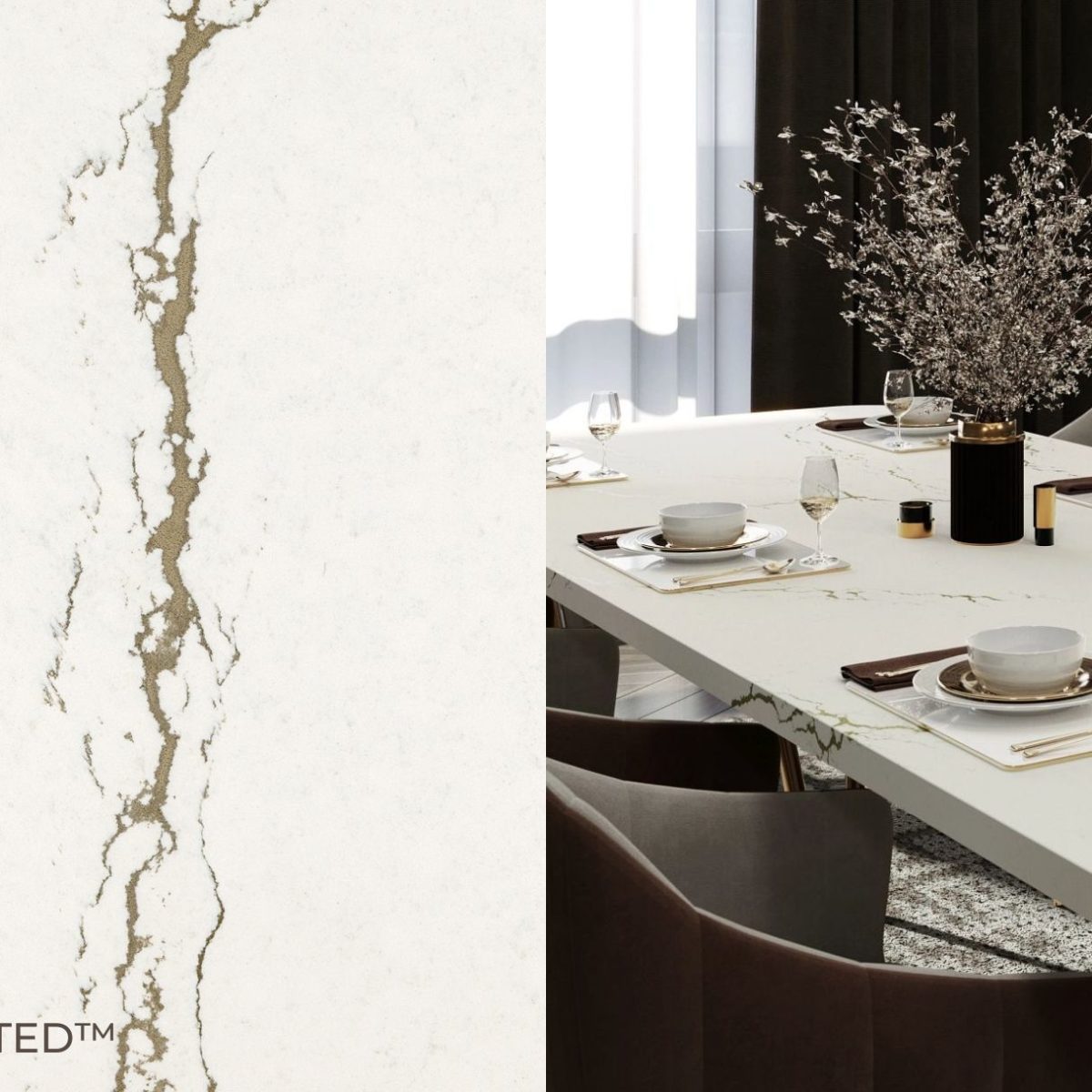 Berkshire Brass Sculpted Cambria Quartz Close Up and Table