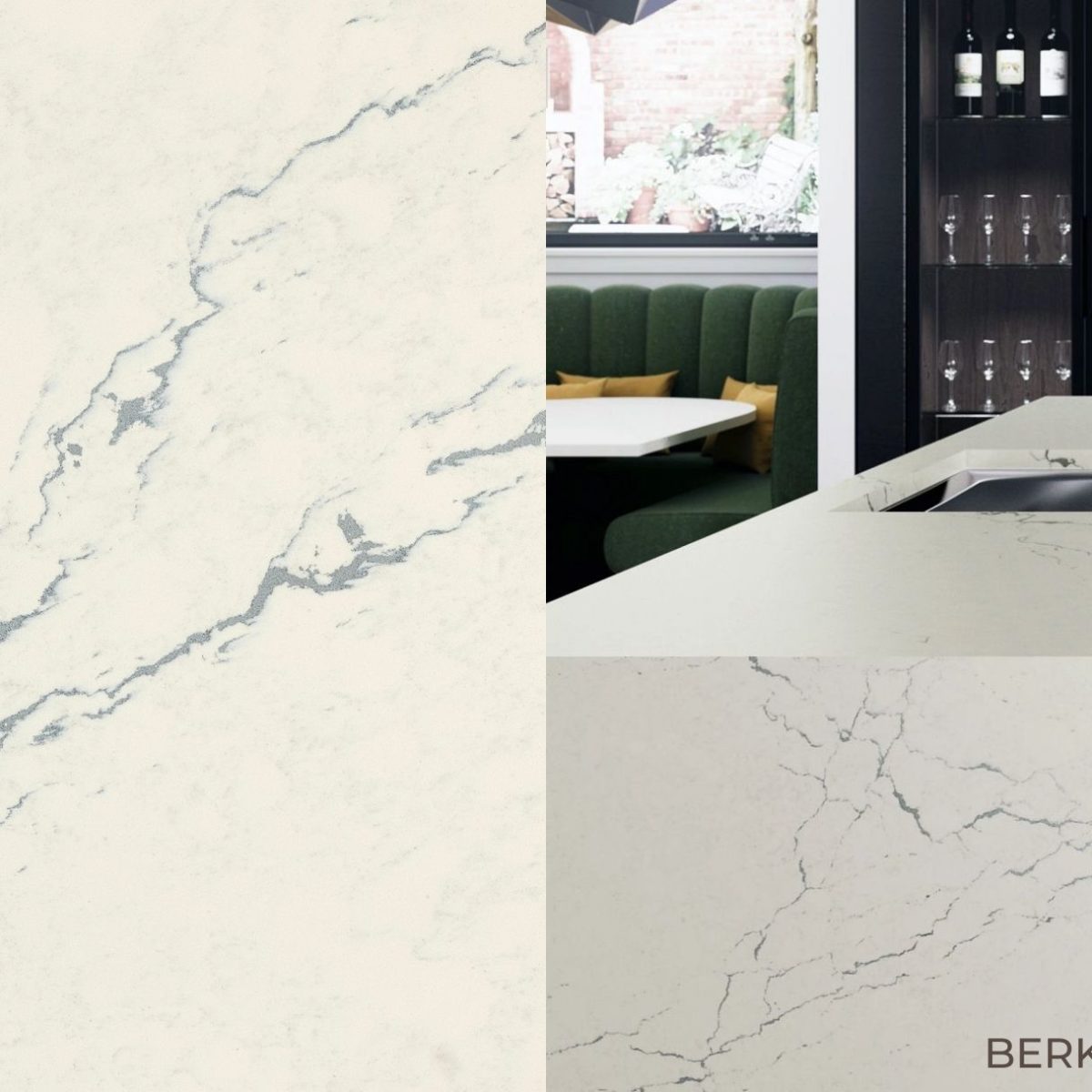 Berkshire Steel Sculpted Cambria Quartz Close up and Kitchen Countertops