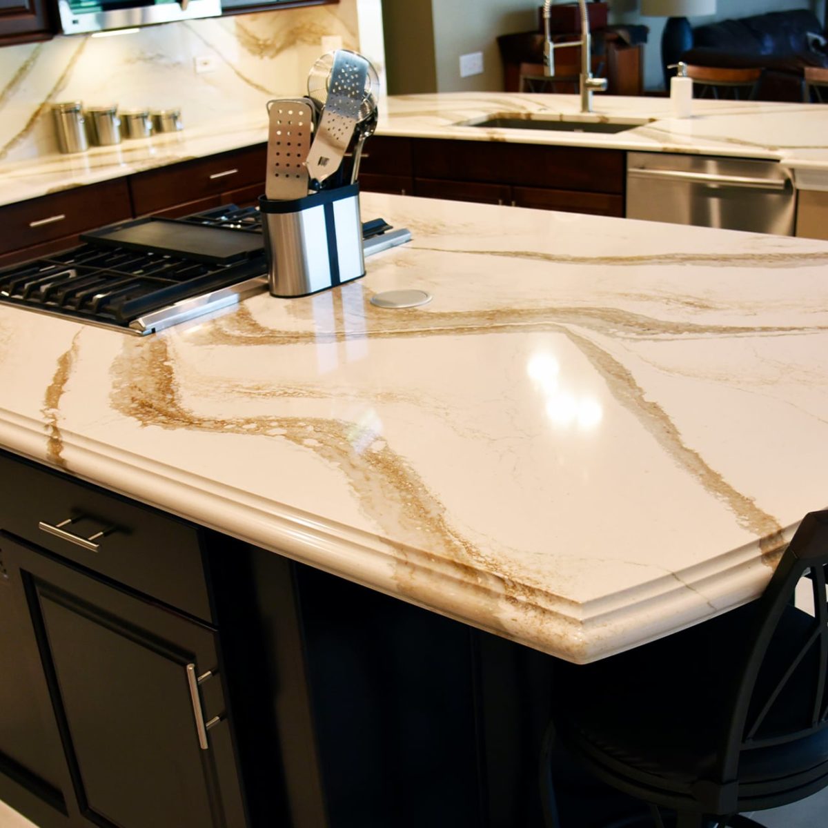 Brittanicca Gold Kitchen Island with Cornice Edge