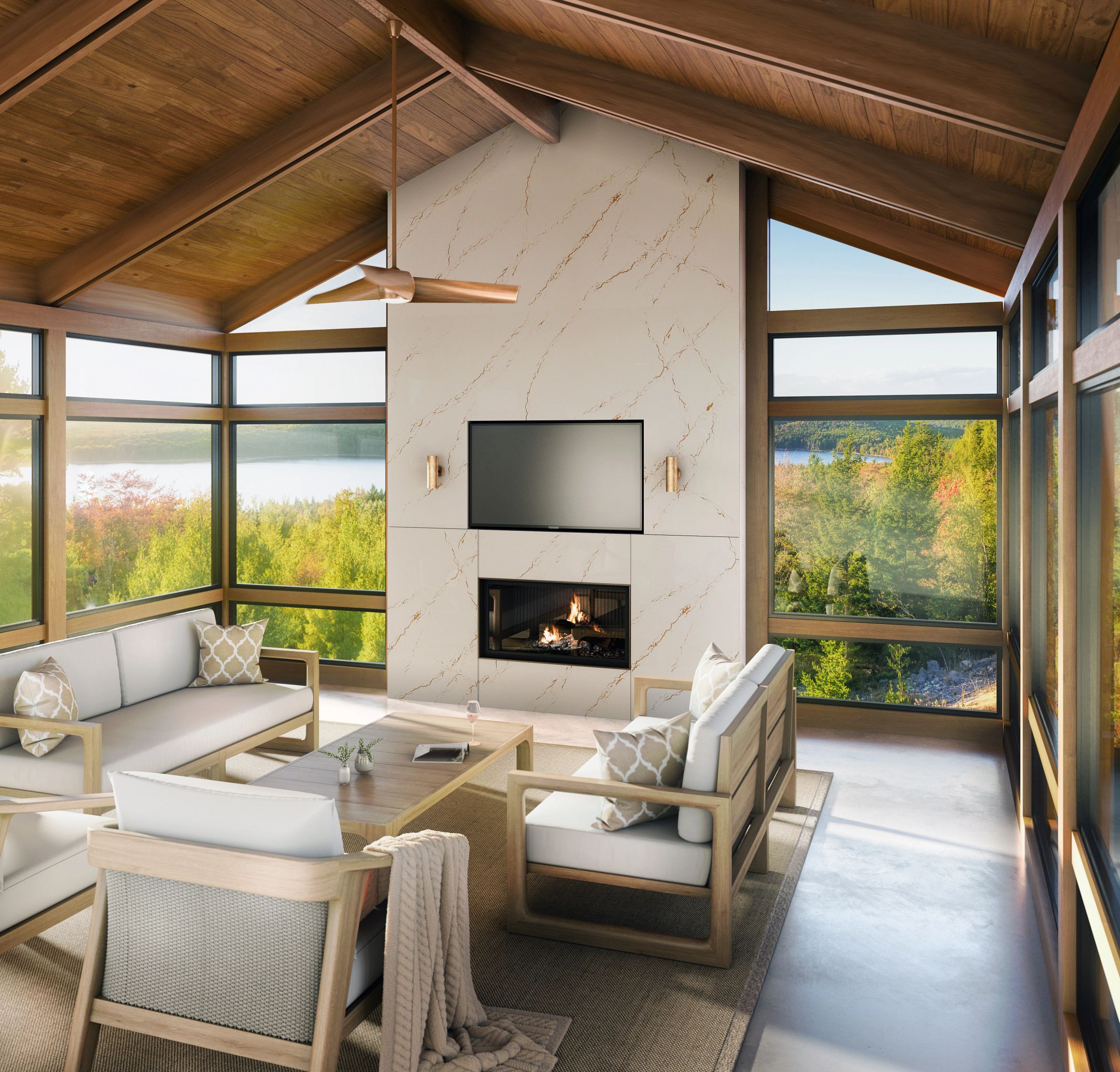 Inverness Gold Cambria Quartz Fireplace Facade