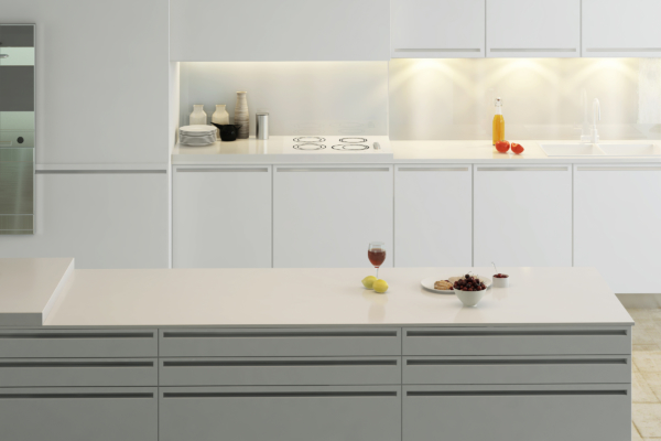 Porcelain White LG Viatera Quartz Kitchen