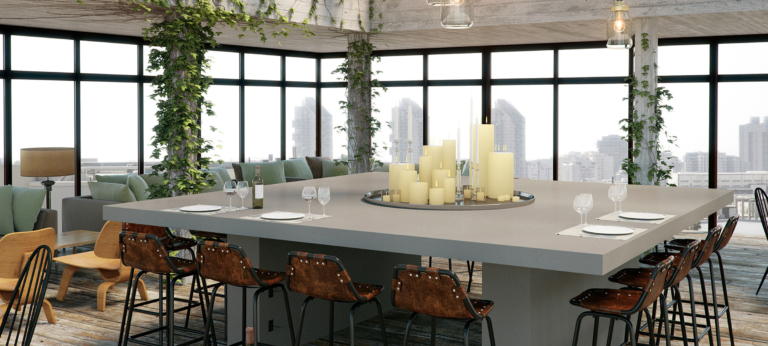 Raw Concrete Caesarstone Quartz Kitchen Island Countertops