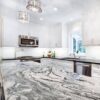 Viscount White Granite Kitchen Countertop Island with White Cabinets