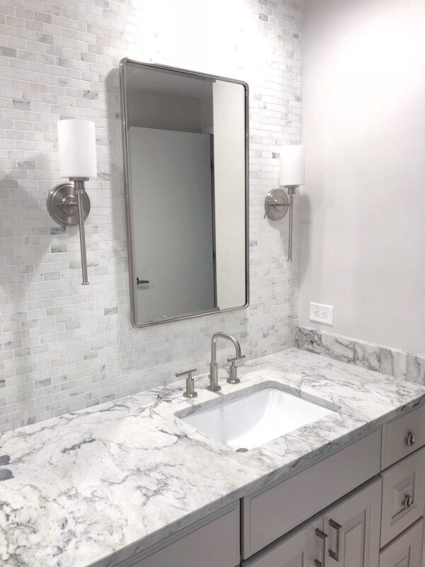 White Arabesque Silestone Quartz Bathroom
