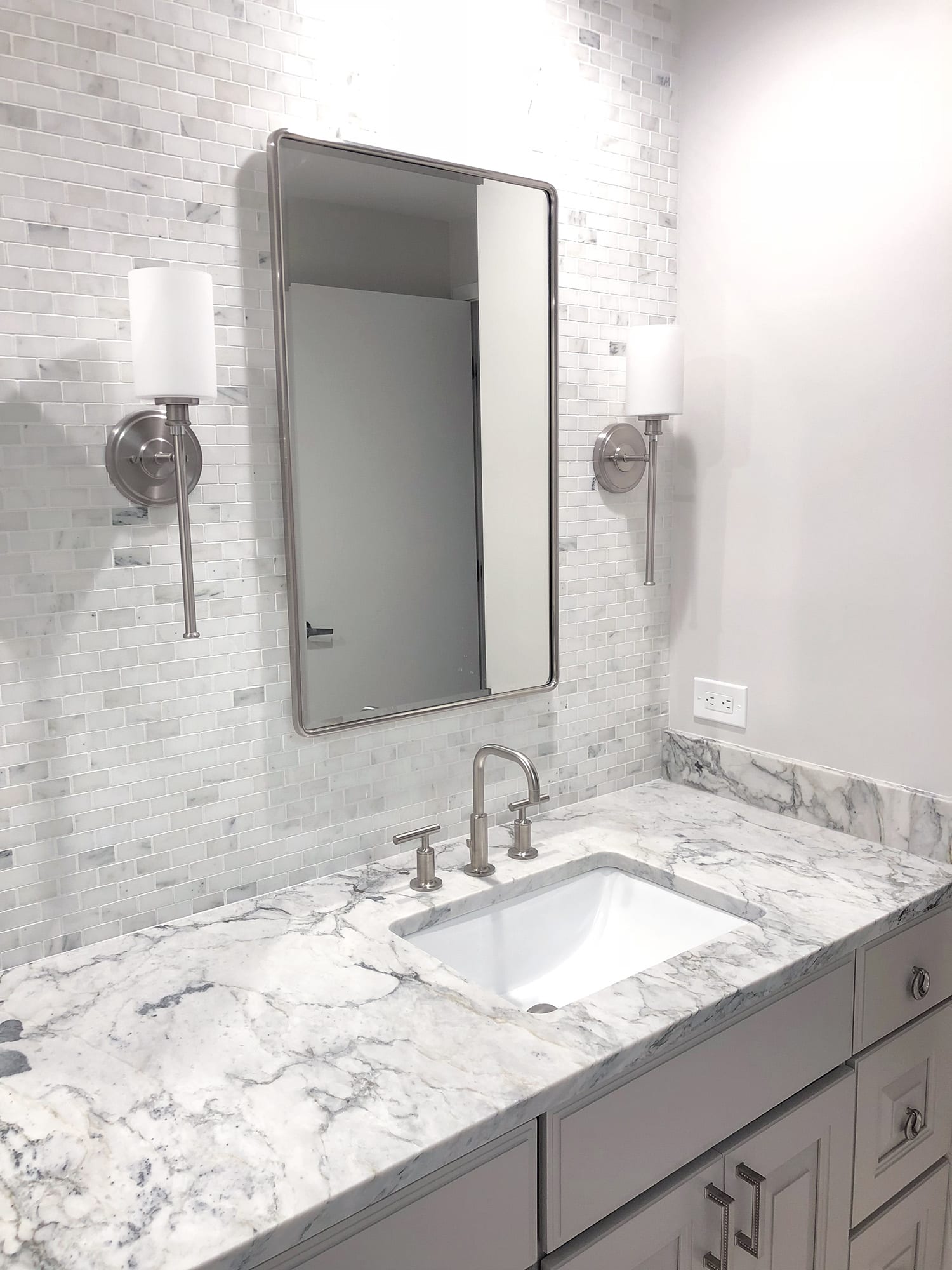 White Arabesque Silestone Quartz Bathroom