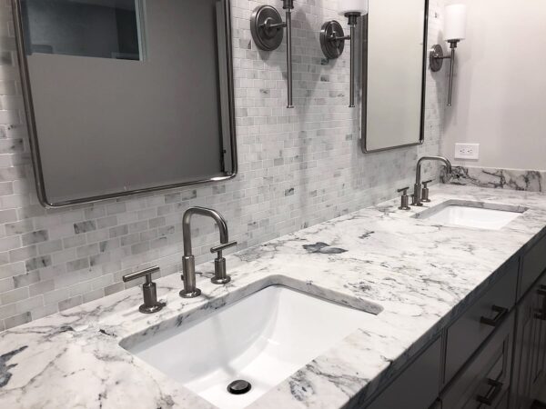 White Arabesque Silestone Quartz Bathroom1
