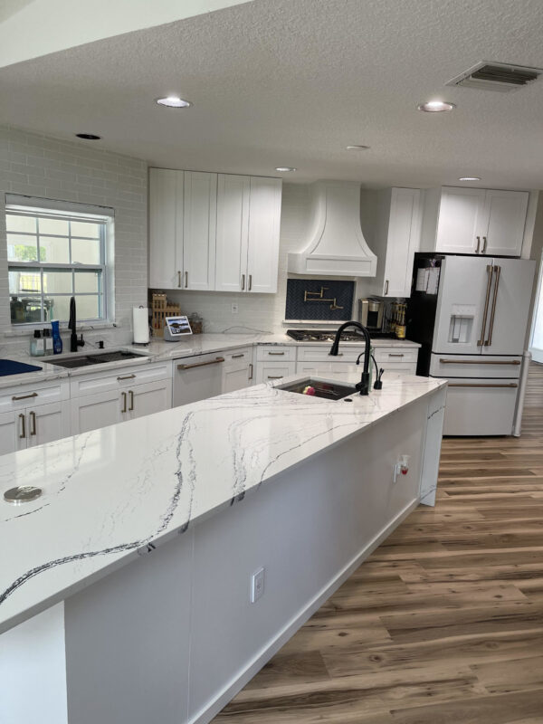 Portrush Cambria Quartz Kitchen Countertops with White Cabinets